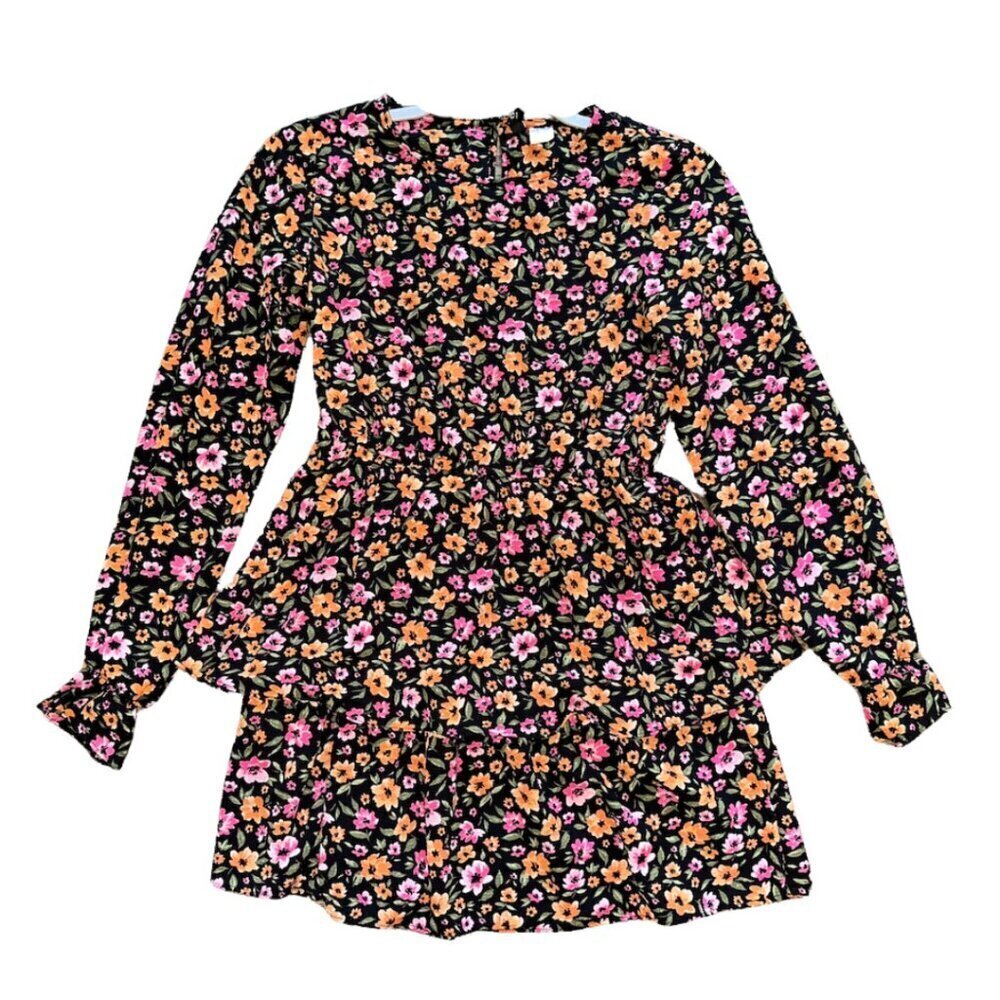Women's Peplum Long Sleeve Print Dress A Line Mini Dress